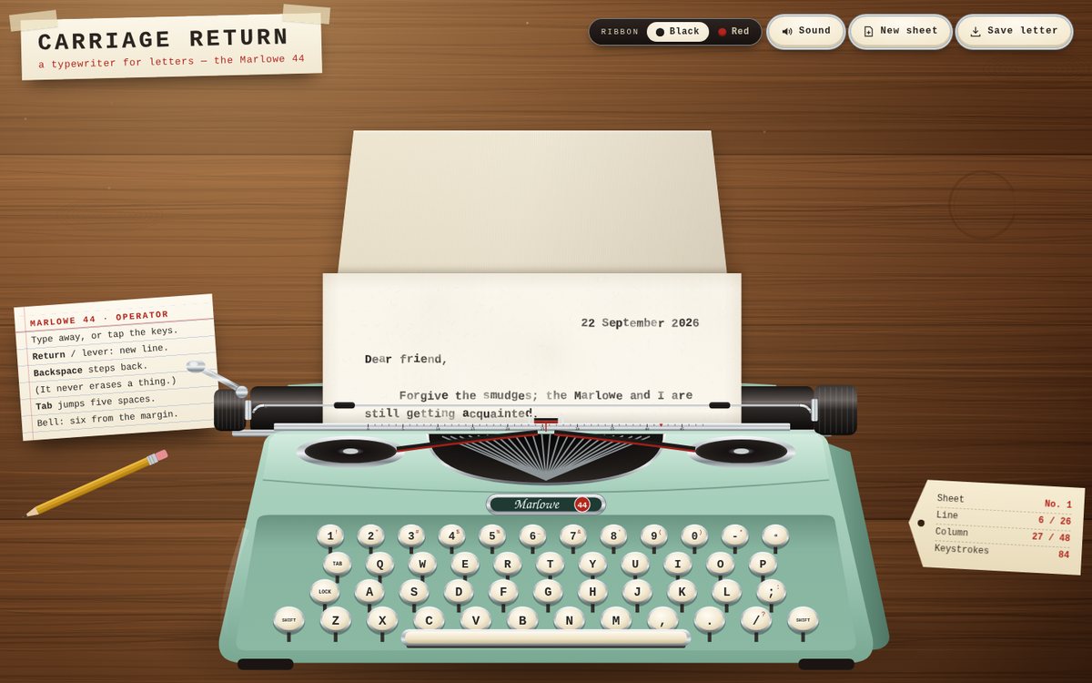 Carriage Return — A Typewriter for Letters screenshot
