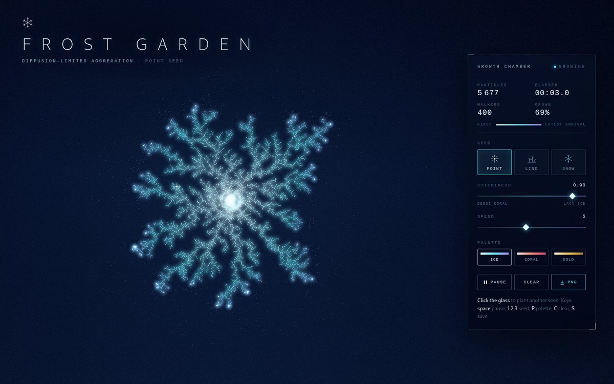 Frost Garden — Diffusion-Limited Aggregation screenshot