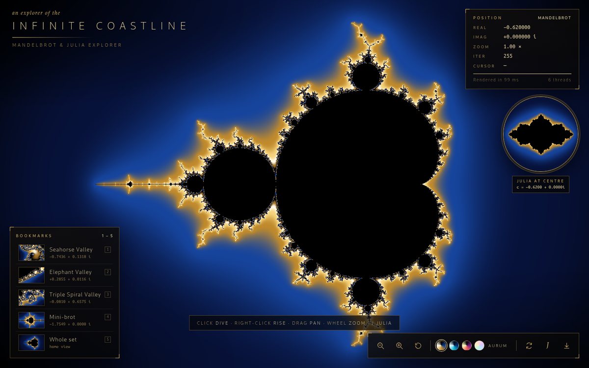 Infinite Coastline — Mandelbrot & Julia Explorer screenshot