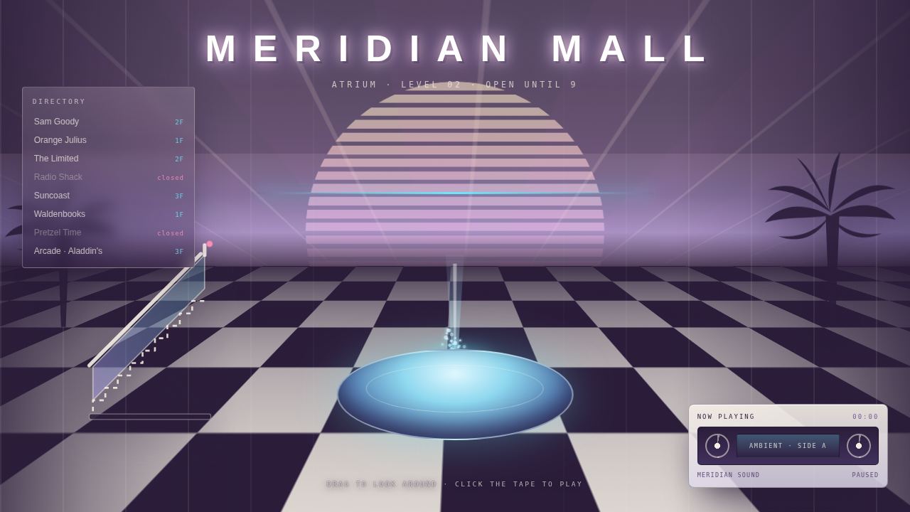 Meridian Mall — an empty atrium at dusk — screenshot