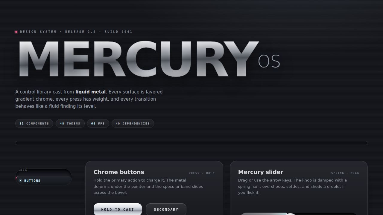 MERCURY OS — Liquid Metal Component Specimen — screenshot
