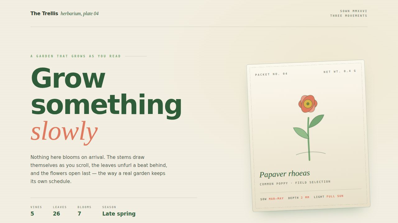 The Trellis — A Botanical Garden That Grows As You Read — screenshot