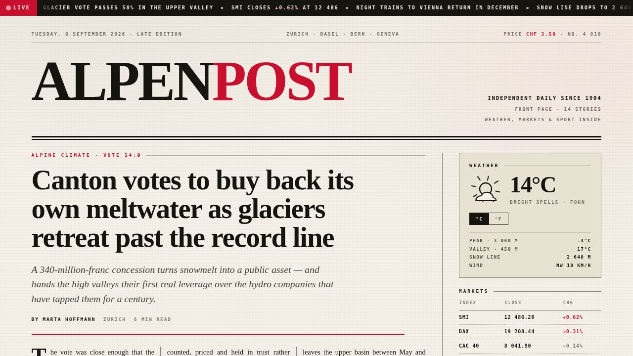Alpen Post — Front Page, Late Edition — screenshot