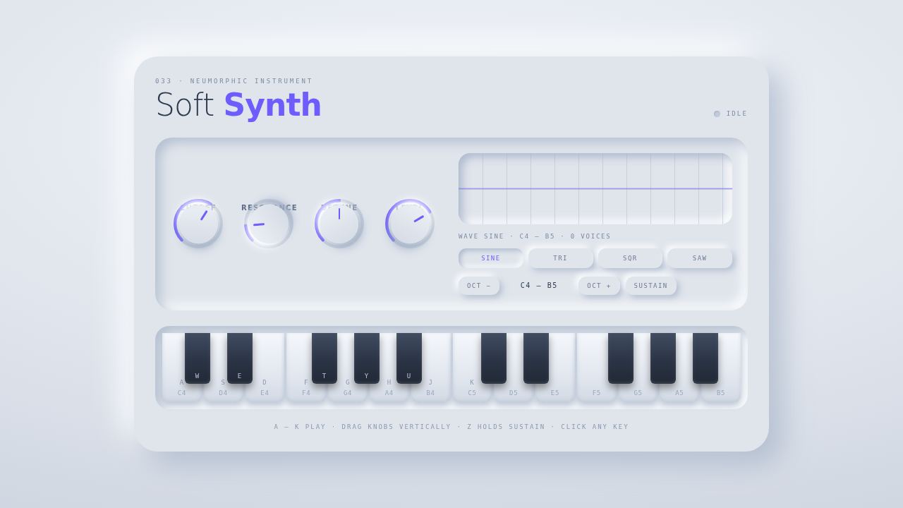 Soft Synth — a neumorphic instrument you can actually play — screenshot
