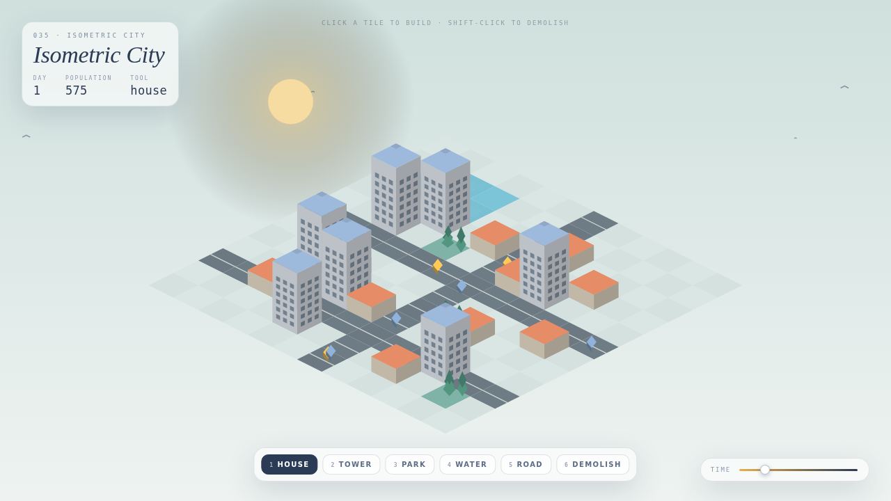 Isometric City — a tiny living skyline on a rolling day — screenshot