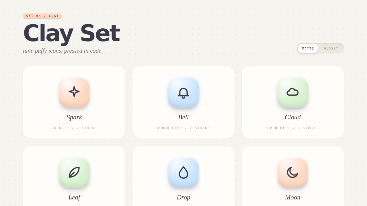 Clay Set — Nine Puffy Icons in One File — screenshot