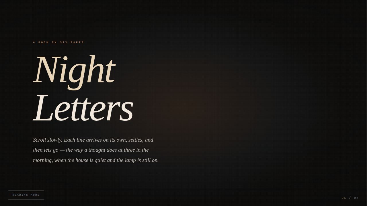 Night Letters — a poem that assembles, breathes, and lets go as you scroll — screenshot