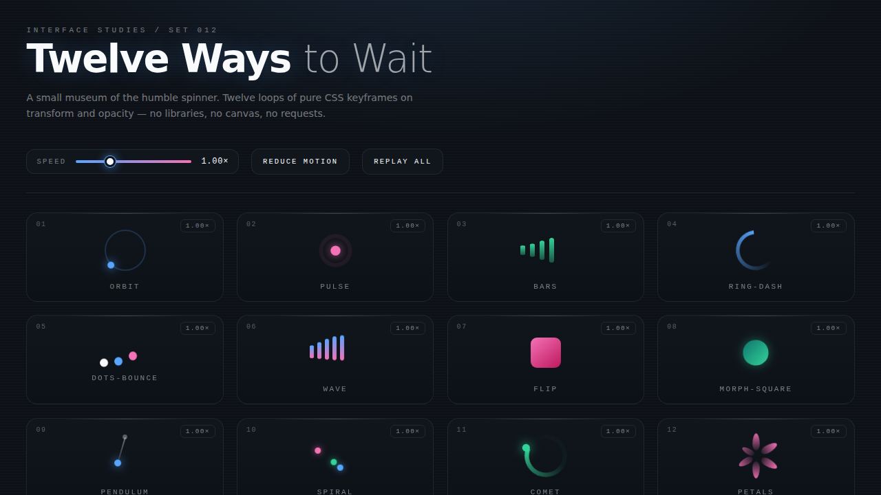 Loader Gallery — Twelve Ways to Wait — screenshot