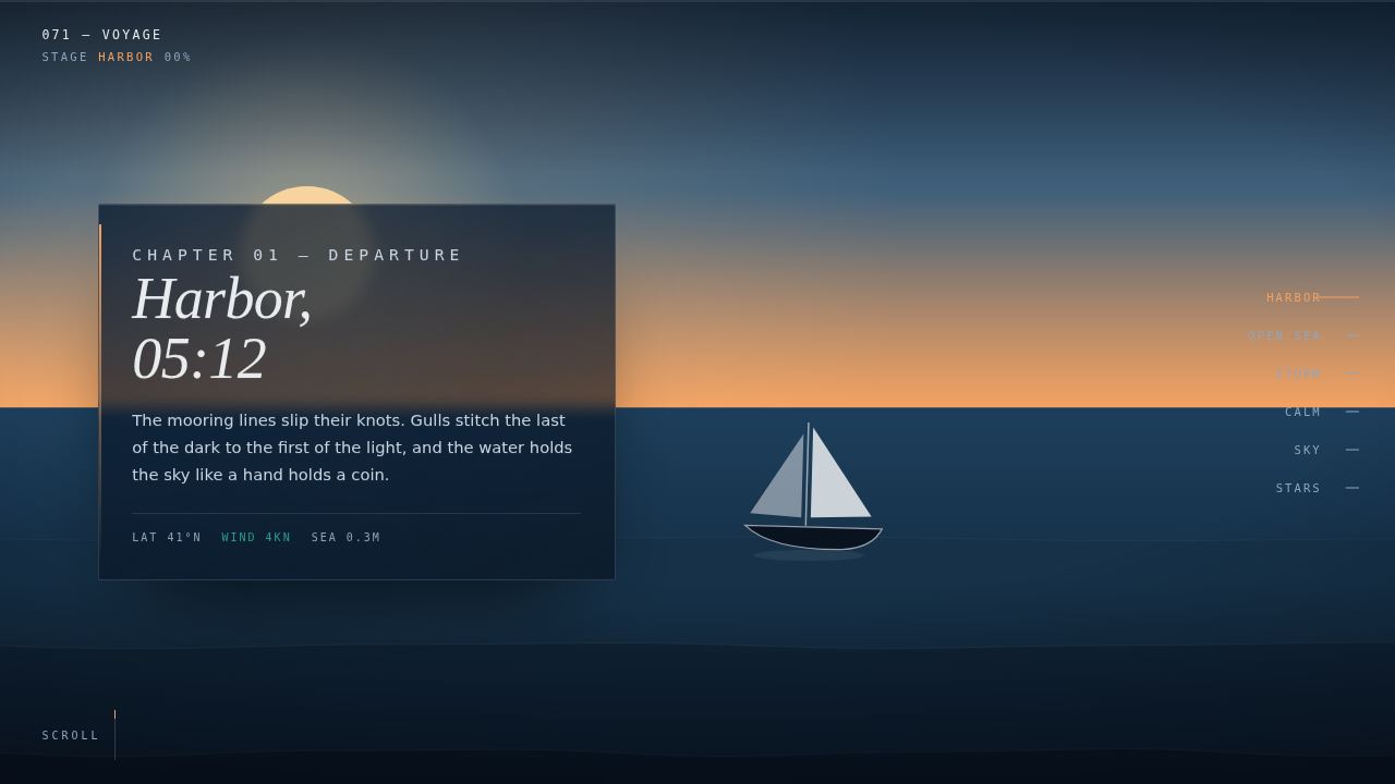 Voyage 071 — A Scroll-Told Crossing from Harbor to the Stars — screenshot