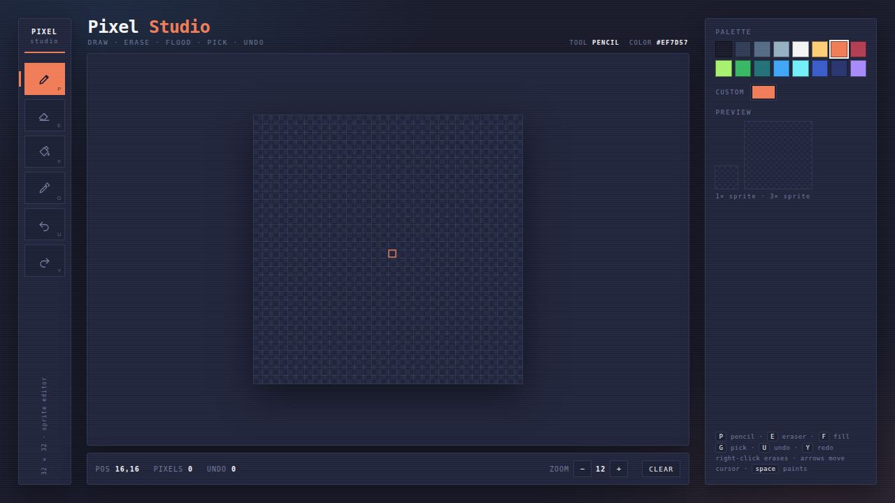 Pixel Studio — A 32×32 Sprite Editor That Actually Works — screenshot