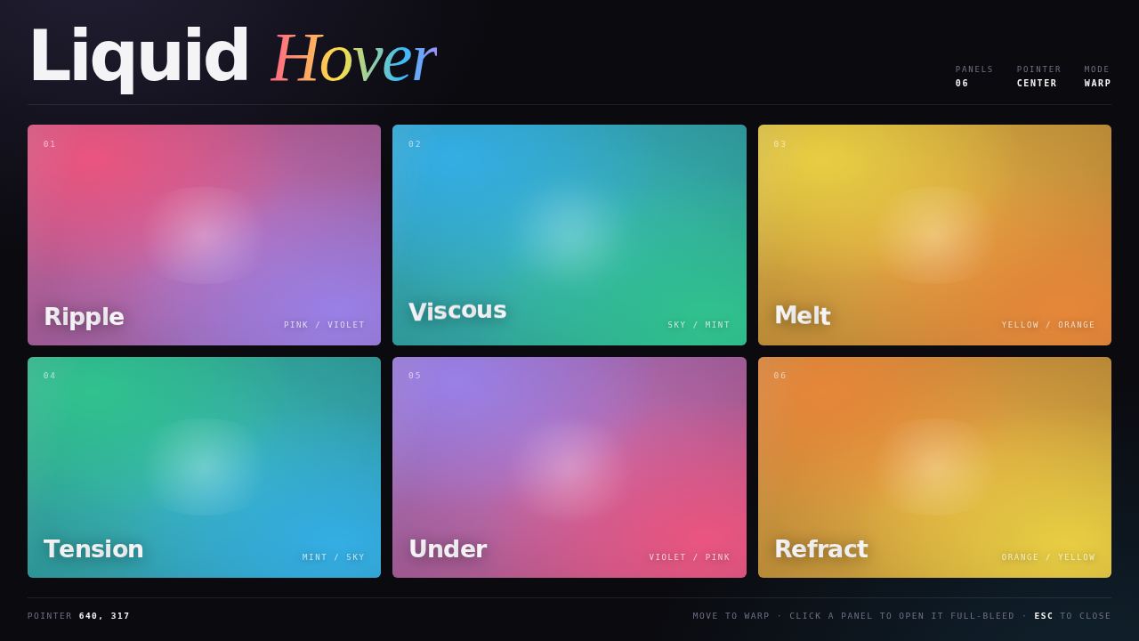 Liquid Hover — A Gallery That Warps Under the Cursor — screenshot