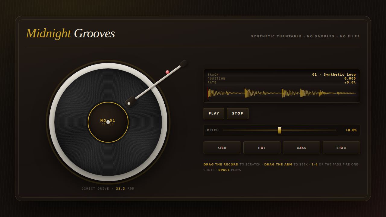 Midnight Grooves — A Turntable That Synthesises Its Own Record — screenshot