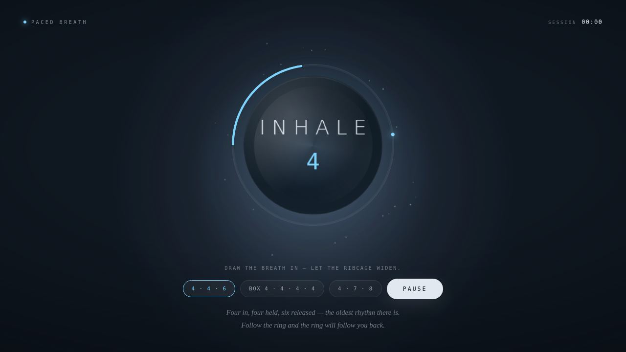 Paced Breath — a living 4·4·6 breathing guide — screenshot