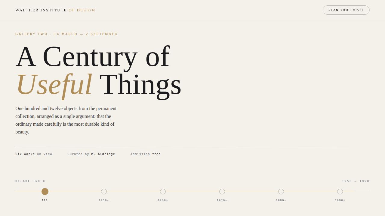 A Century of Useful Things — Walther Institute exhibition page — screenshot