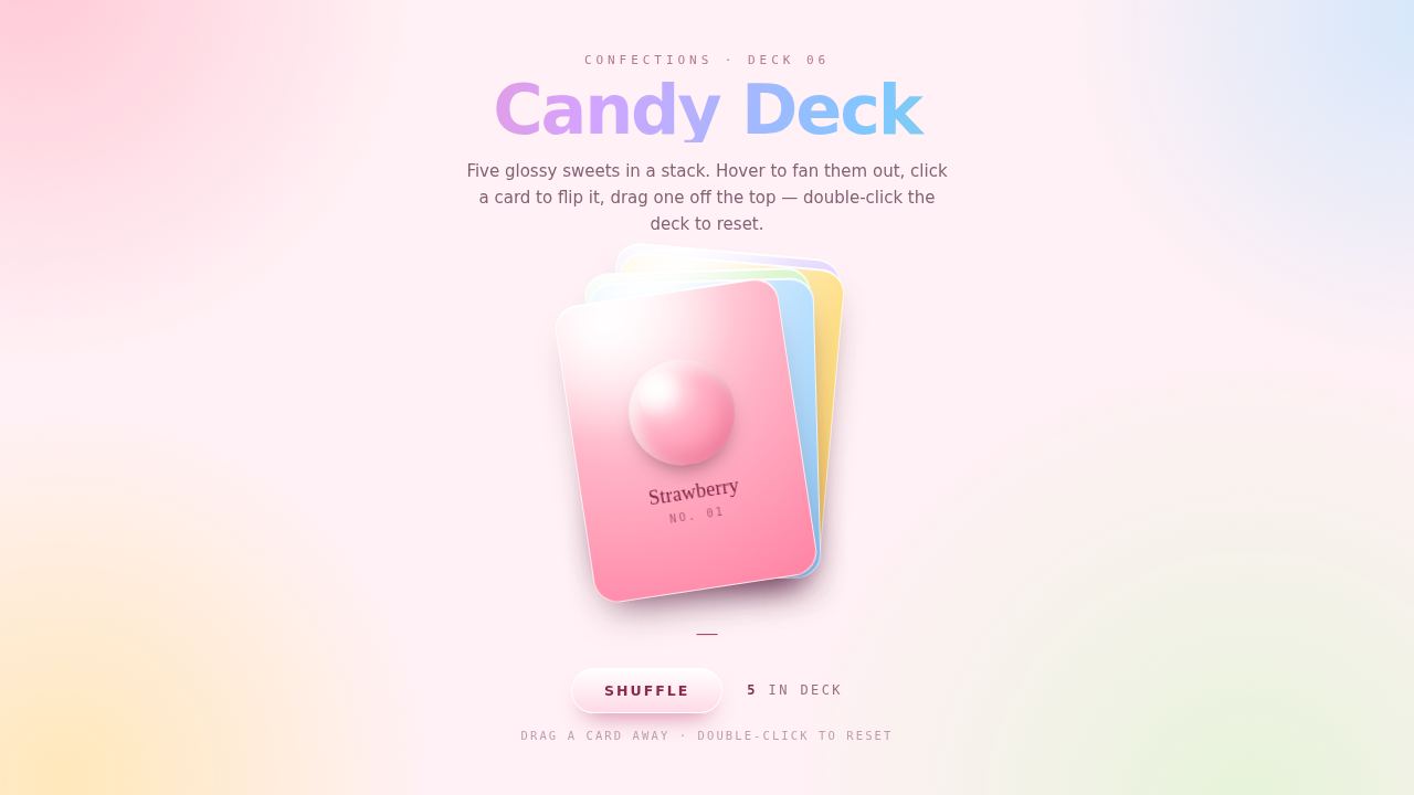 Candy Deck — five glossy pastel sweets that shuffle, fan and flip — screenshot