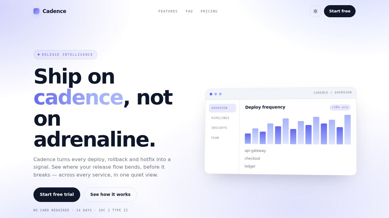 Cadence — release intelligence for teams that ship on purpose — screenshot