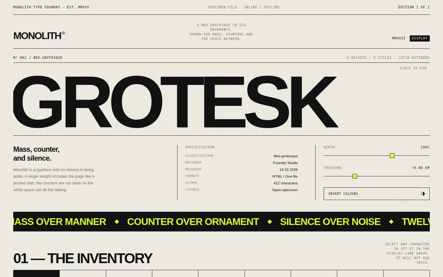 MONOLITH — Type Specimen N° 002 screenshot