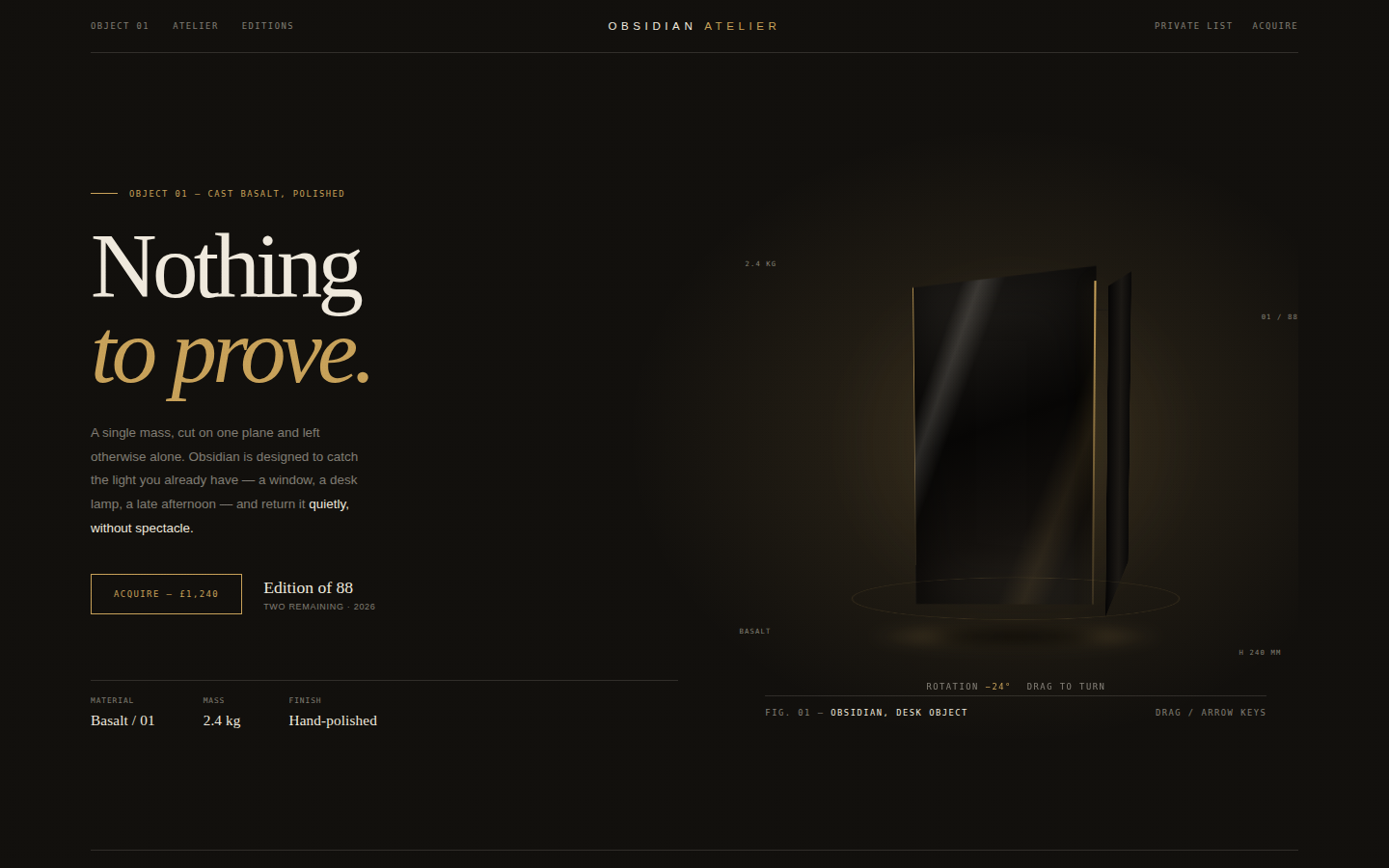 Obsidian Atelier — Object 01, A Study in Mass screenshot