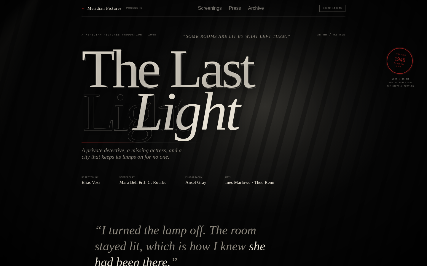 The Last Light — A Film Noir Title Card screenshot