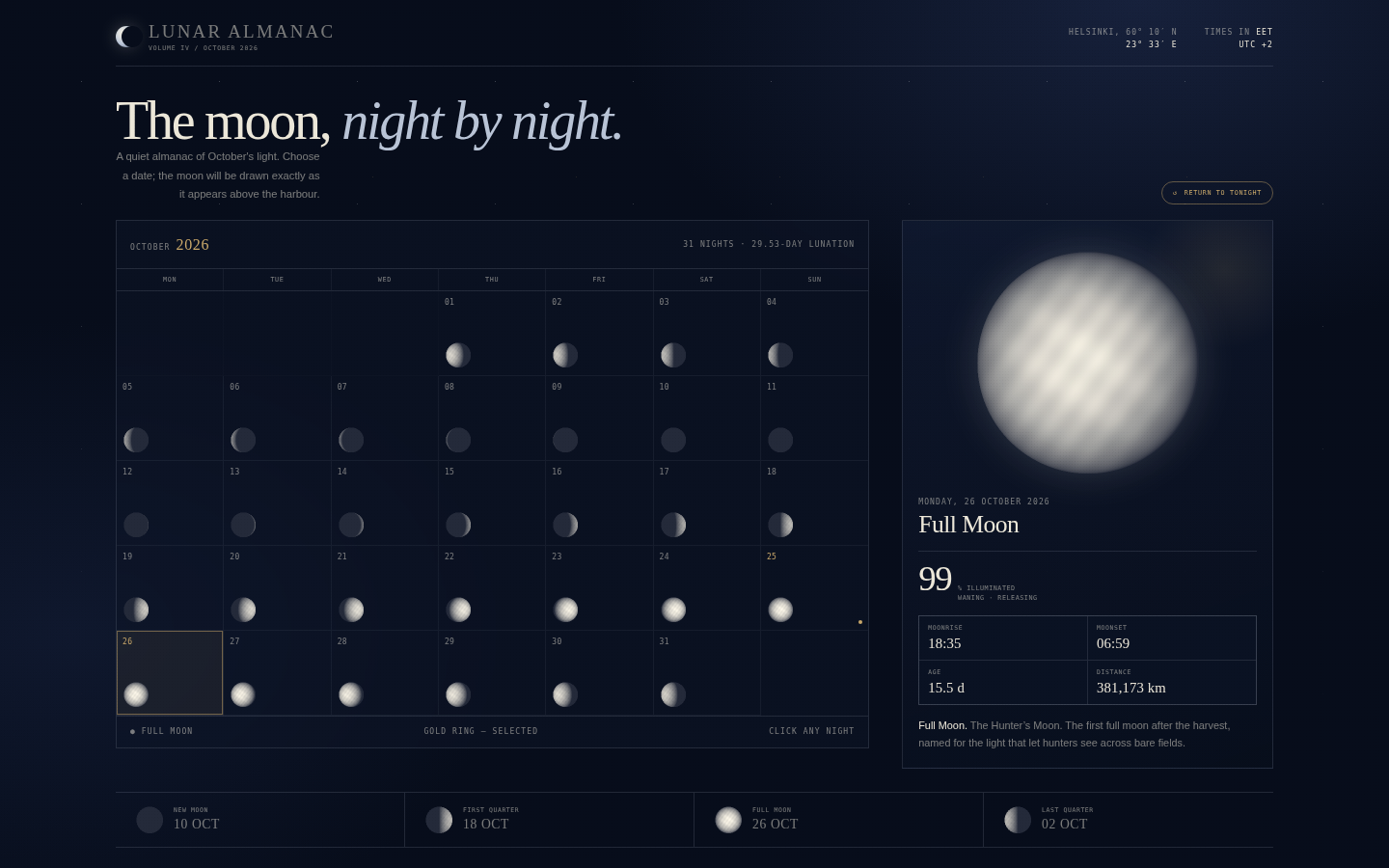 Lunar Almanac — October 2026 screenshot