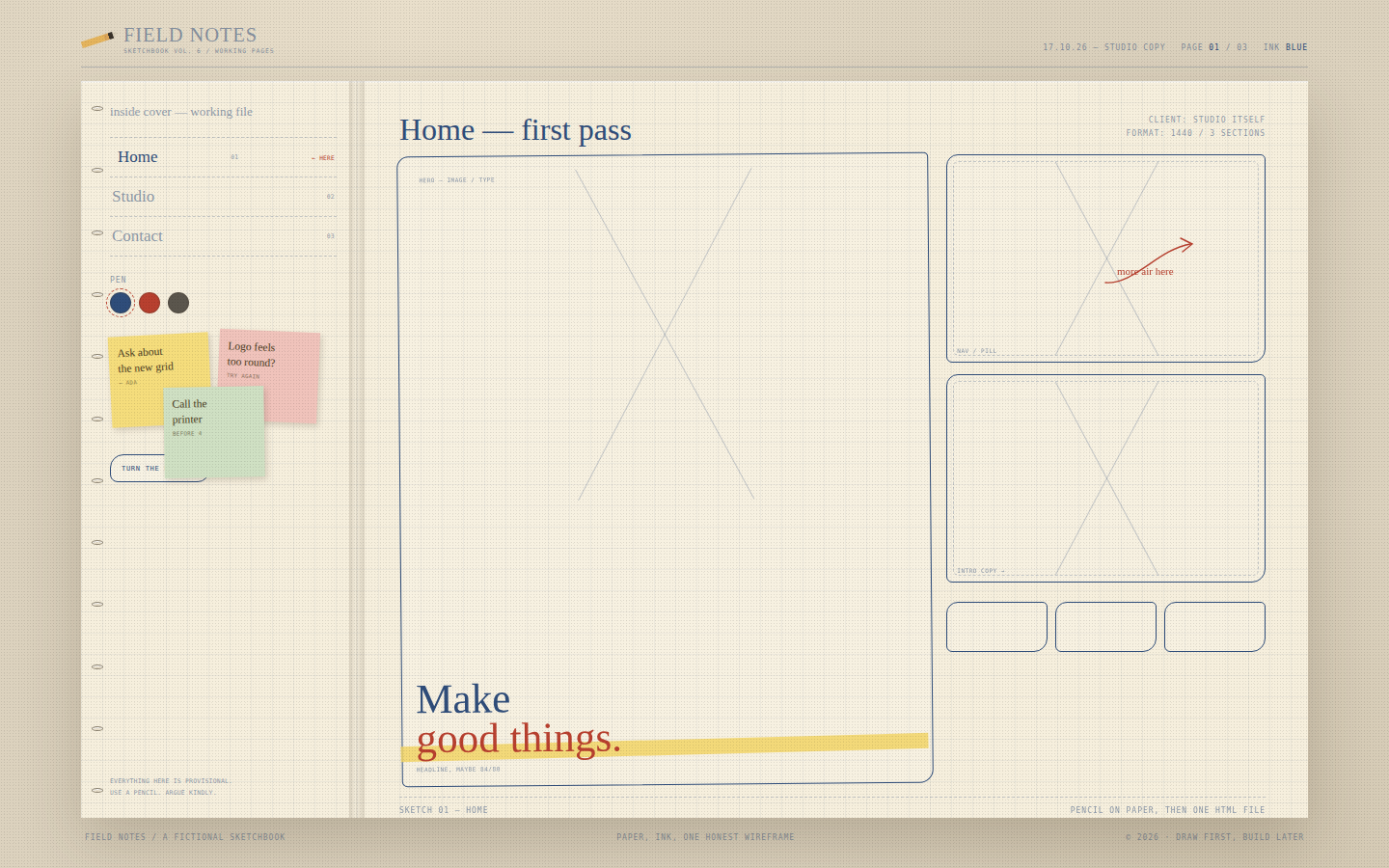 Field Notes — A Sketchbook in Three Pages screenshot