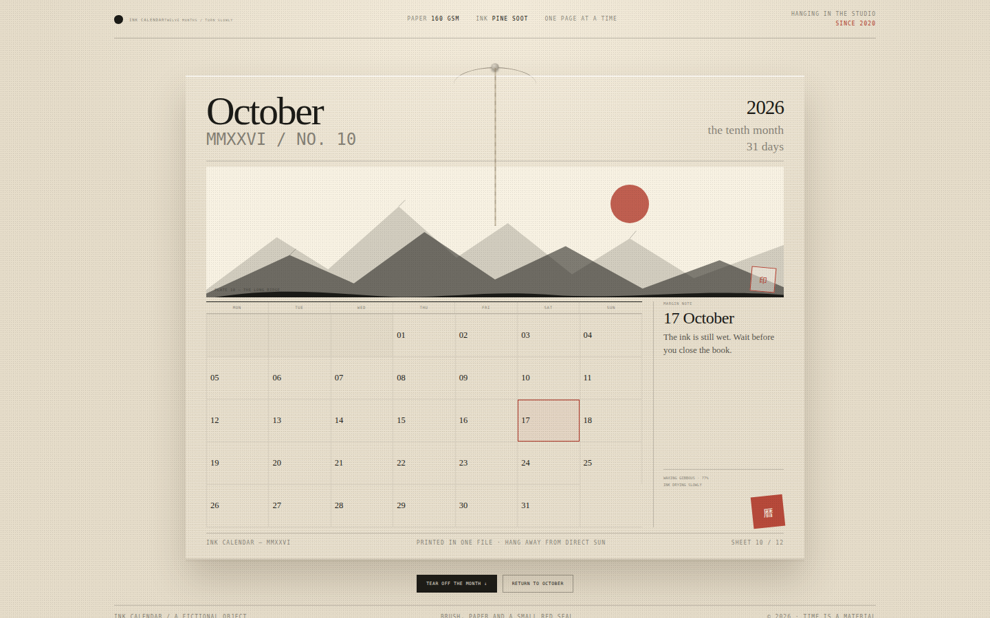 Ink Calendar — October, Torn Slowly screenshot