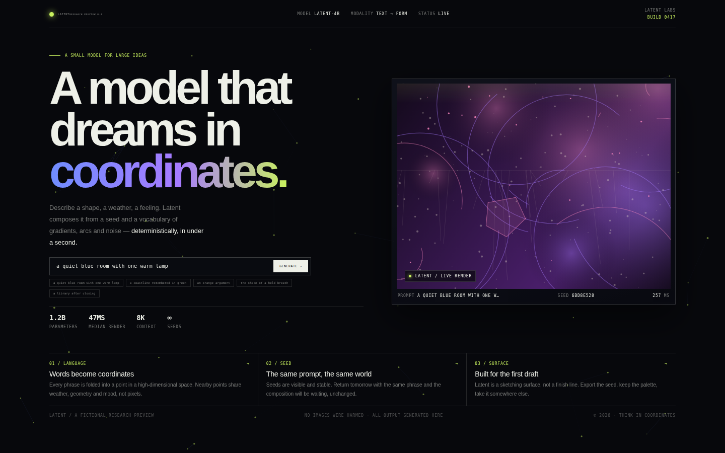 Latent — A Model That Dreams in Coordinates screenshot