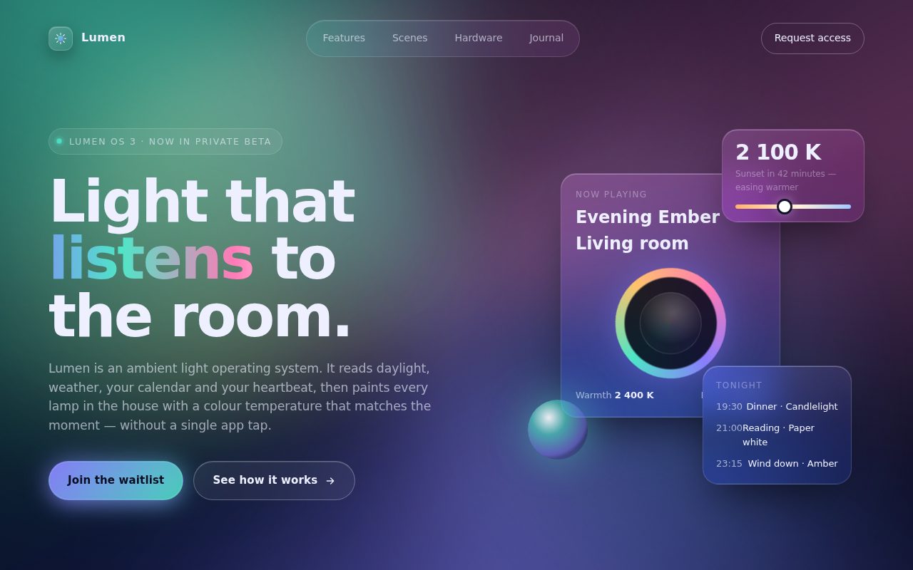 Lumen — Aurora Glass Landing Hero screenshot