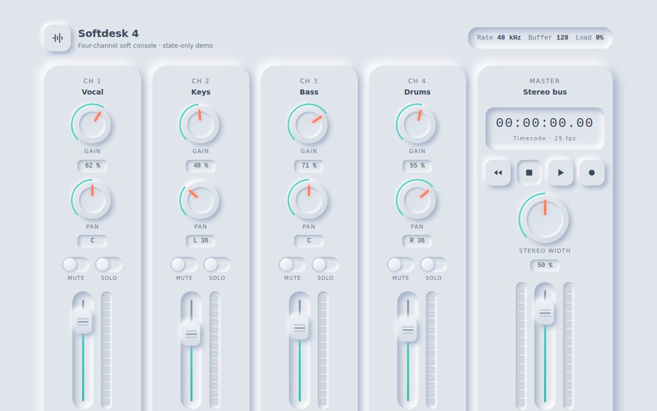 Softdesk 4 — Neumorphic Audio Console screenshot