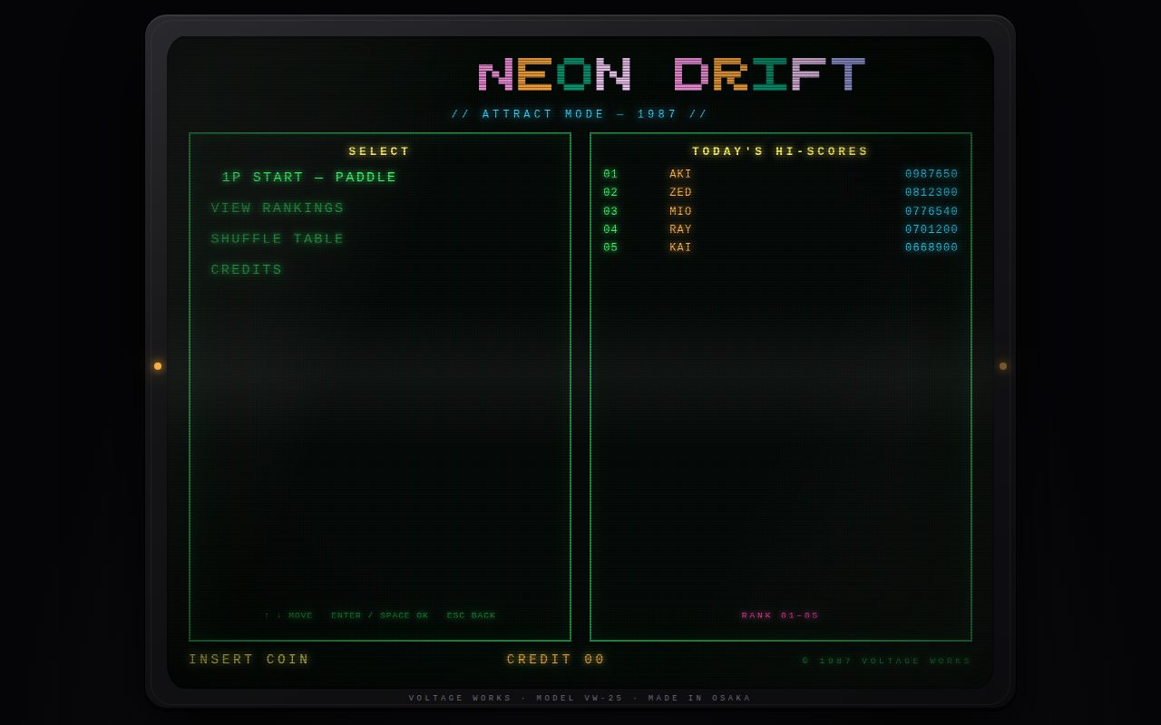 Neon Drift — Retro CRT Arcade Attract Mode screenshot