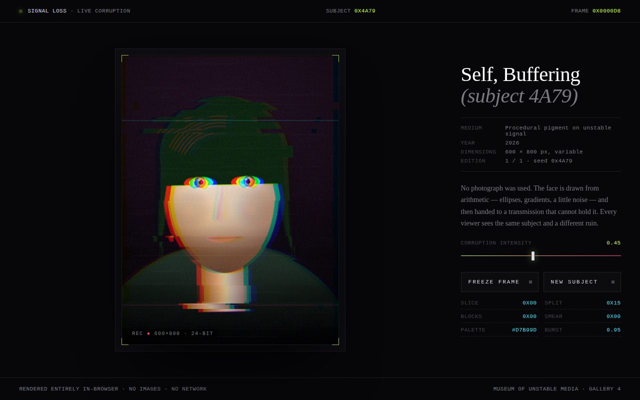 Signal Loss — Generative Glitch Portrait screenshot
