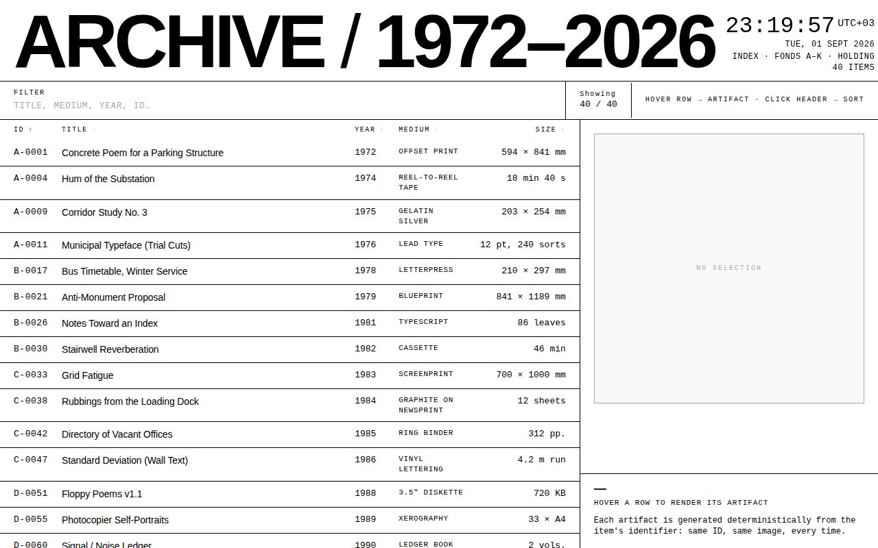 ARCHIVE / 1972–2026 — Brutalist Index screenshot