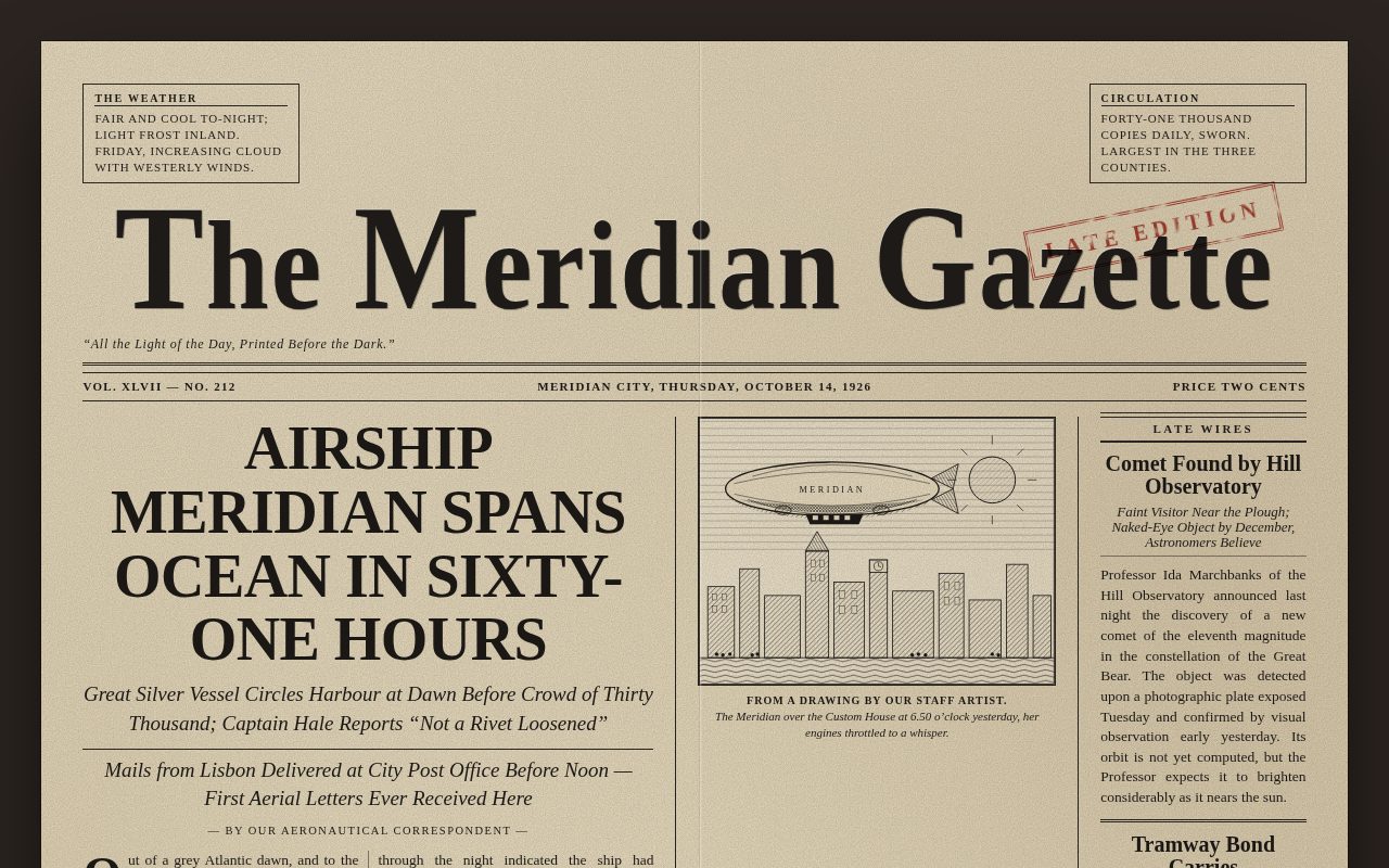 The Meridian Gazette — Vintage 1926 Front Page screenshot