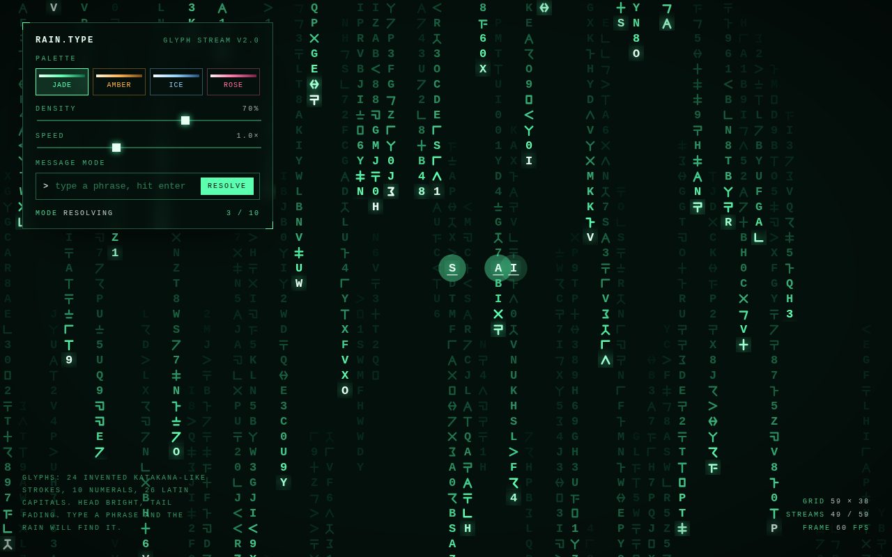 RAIN.TYPE — Digital Rain Reimagined as Typographic Art screenshot