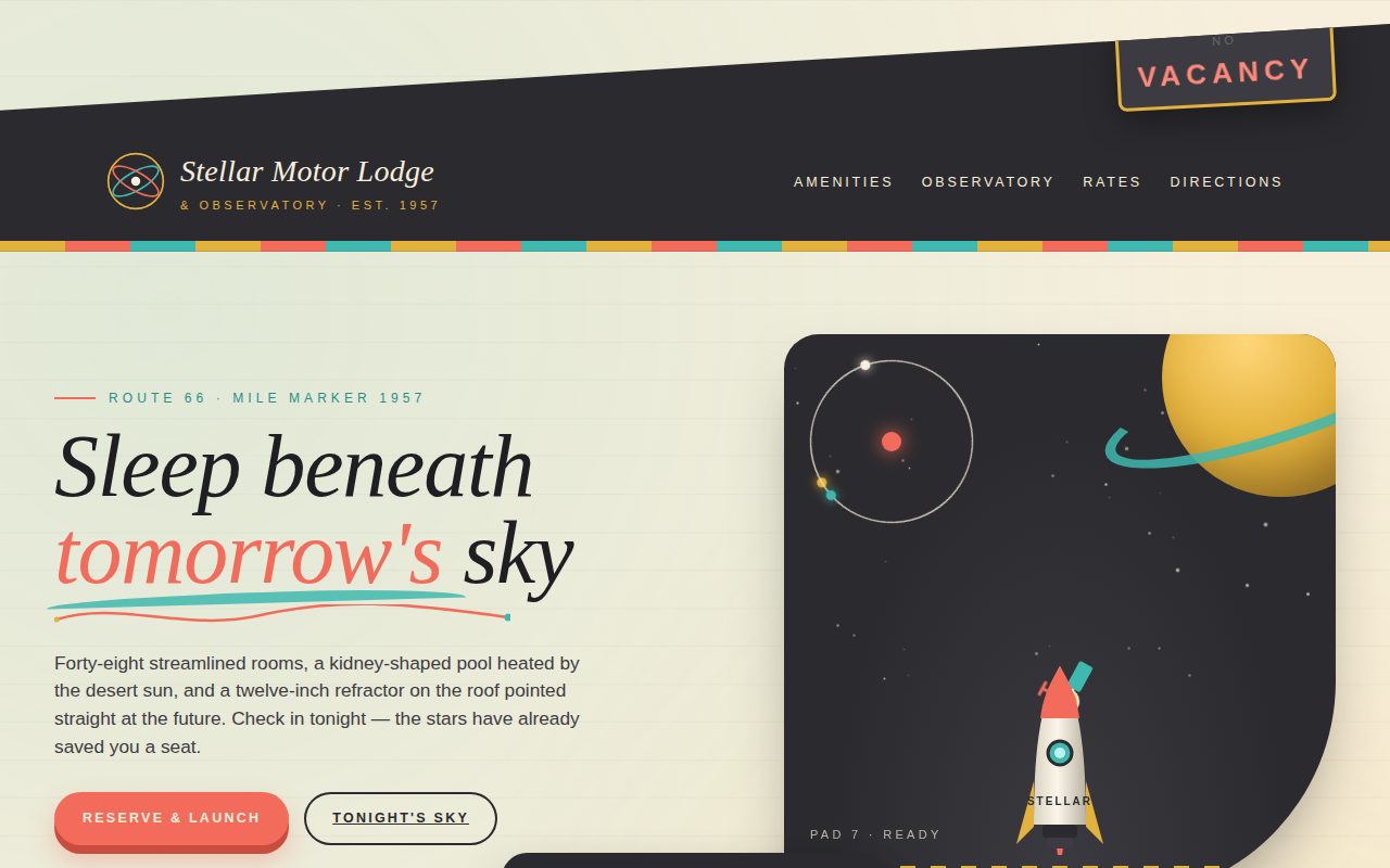 Stellar Motor Lodge & Observatory — Atomic-Age Retro-Futurism screenshot