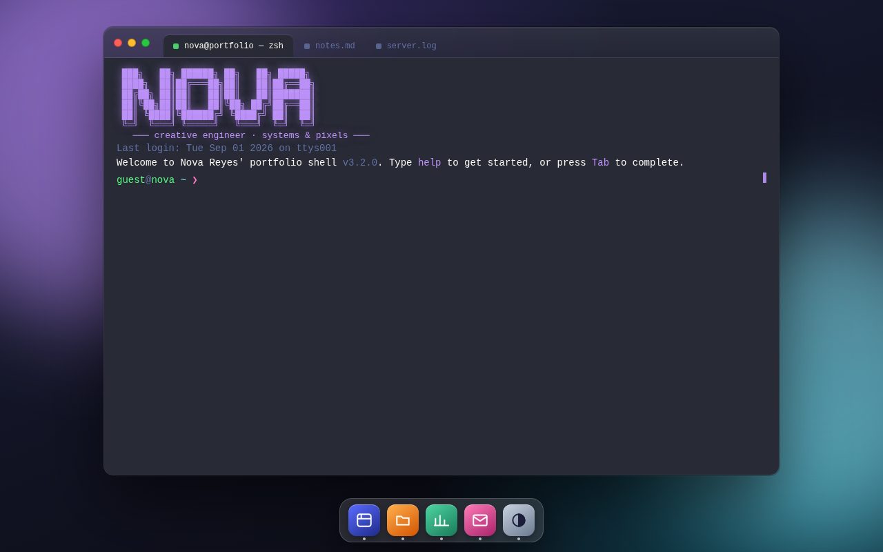 nova@portfolio — Faux Terminal Portfolio screenshot