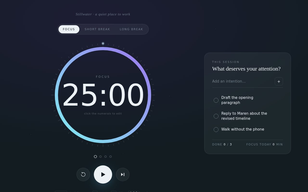 Stillwater — Zen Pomodoro Focus Timer screenshot