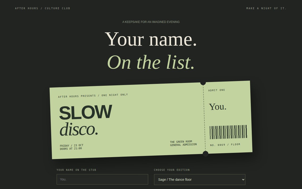 After Hours / Ticket Studio — screenshot