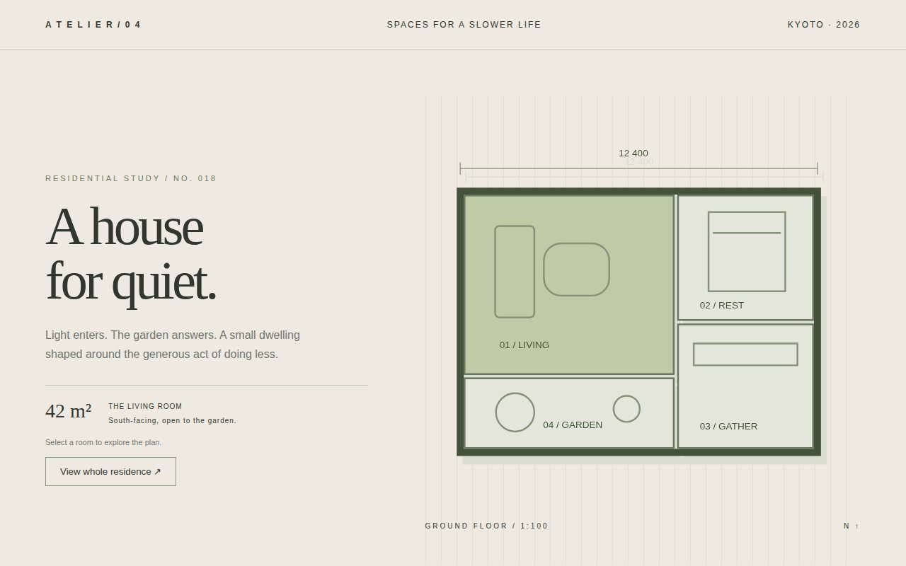Atelier 04 — A house for quiet — screenshot