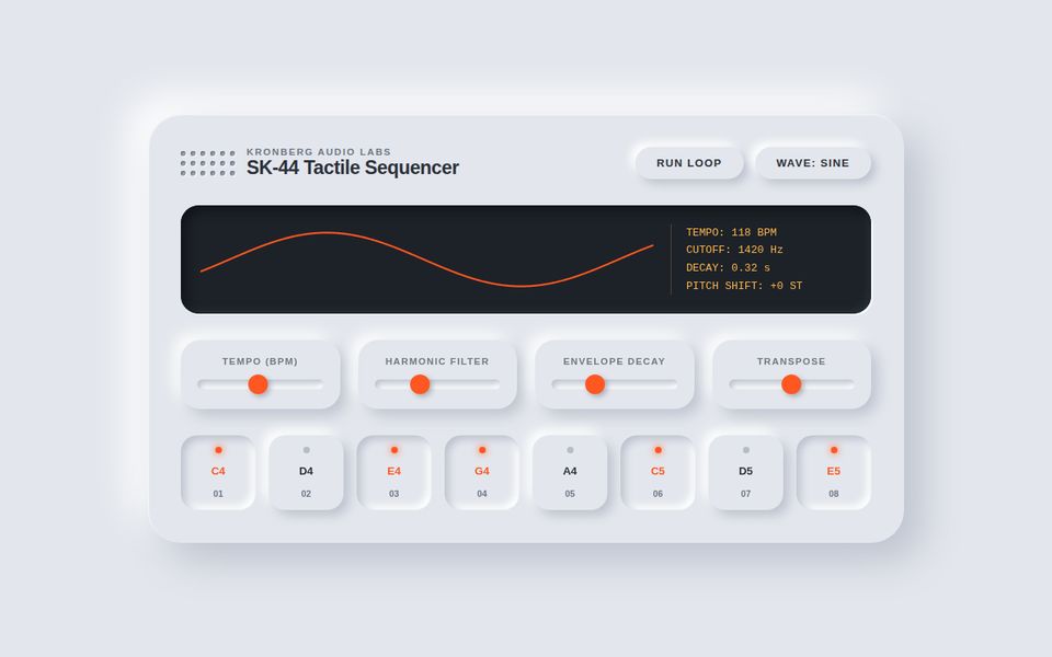 SK-44 Tactile Pocket Synthesizer — Neumorphic Audio Lab screenshot