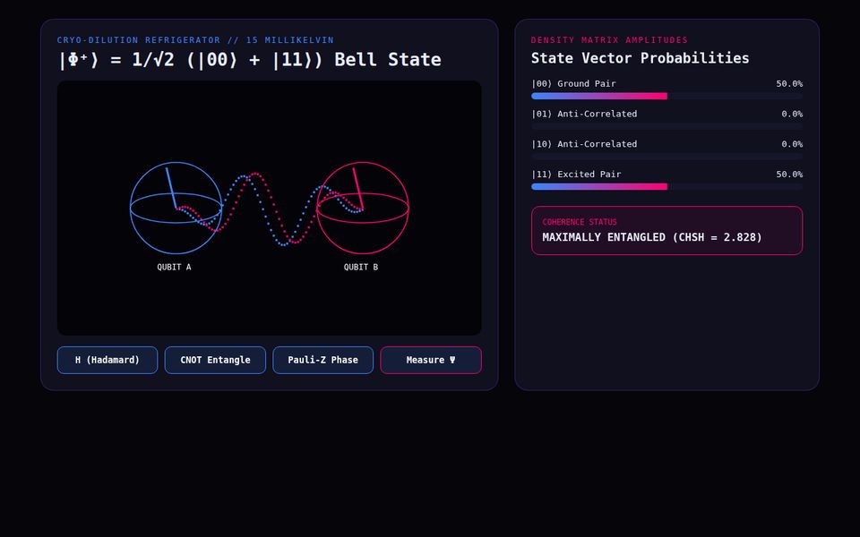 Bell-State Quantum Chamber — Entangled Qubit Visualizer screenshot