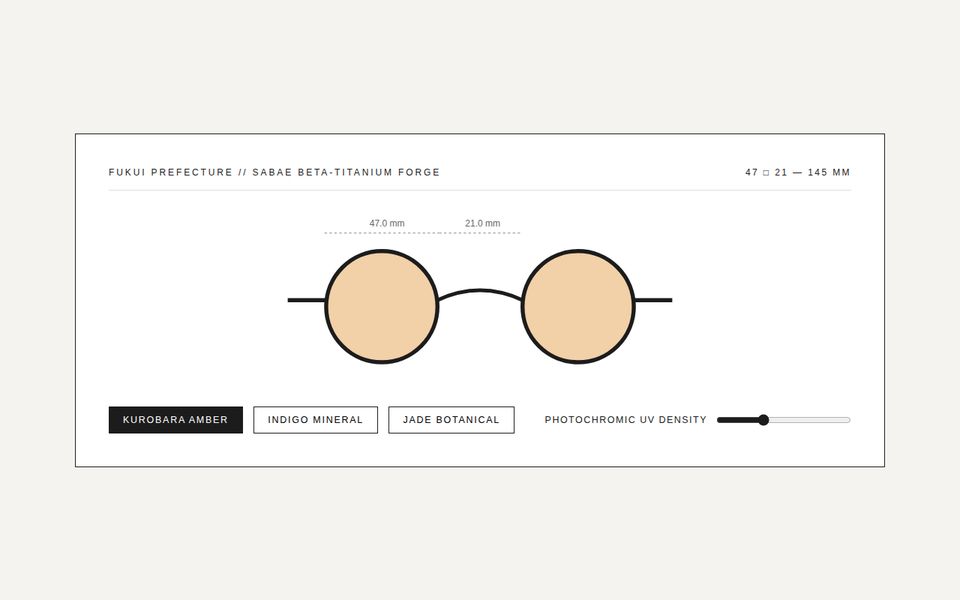Sabae Titanium — Artisanal Japanese Eyewear Spec Sheet screenshot