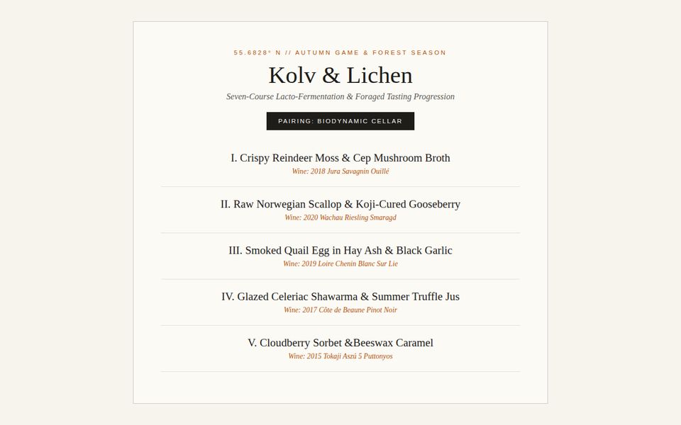 Kolv & Moss — Nordic Foraged Fermentation Tasting Menu screenshot