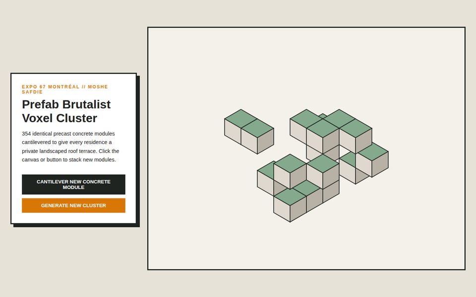 Habitat 67 — Isometric Modular Concrete Voxel Builder screenshot