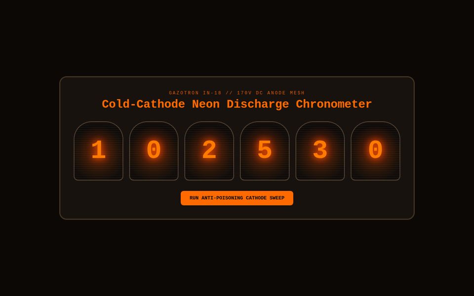 IN-18 Nixie Chronometer — Cold-Cathode Neon Discharge Tubes screenshot