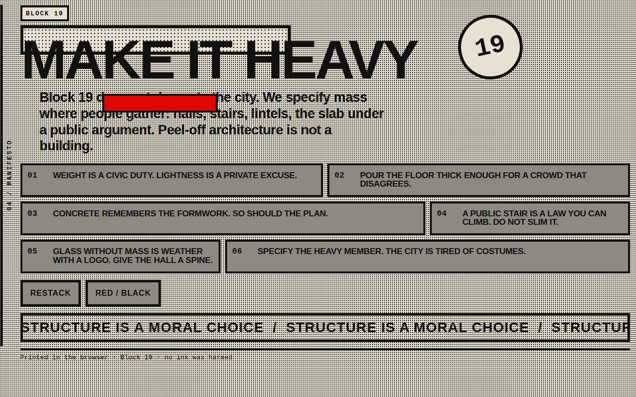 Concrete Manifesto — Block 19 screenshot