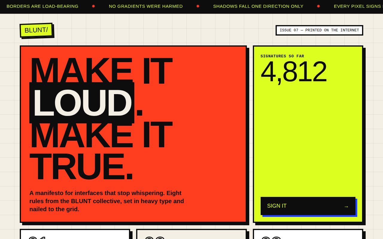 Screenshot of BLUNT Manifesto