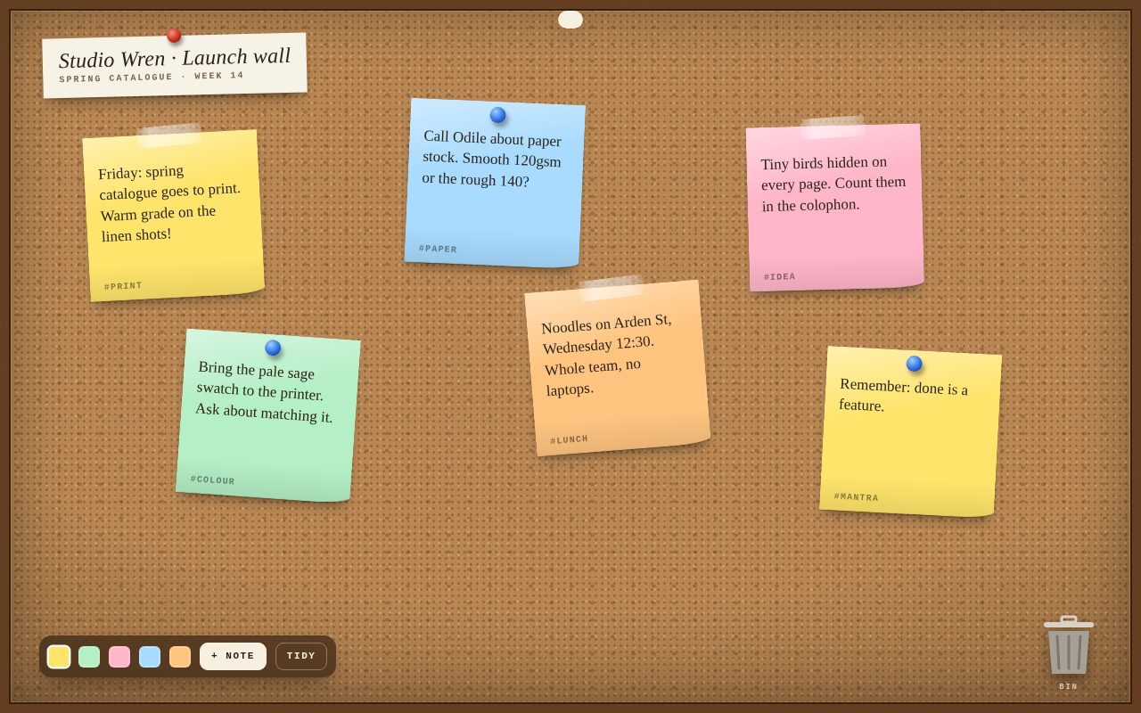 Screenshot of Studio Wren Launch Wall