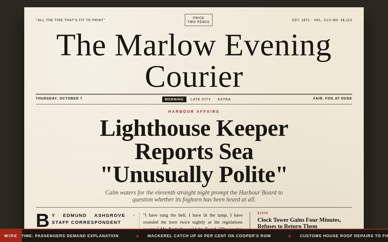 Screenshot of The Marlow Evening Courier