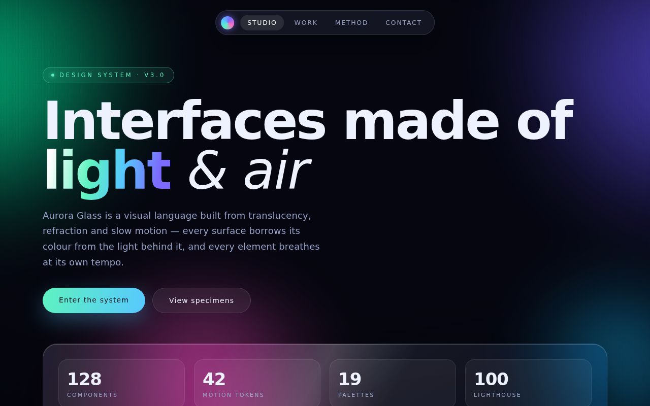 Screenshot of Aurora Glass — Luminous Translucent Design System